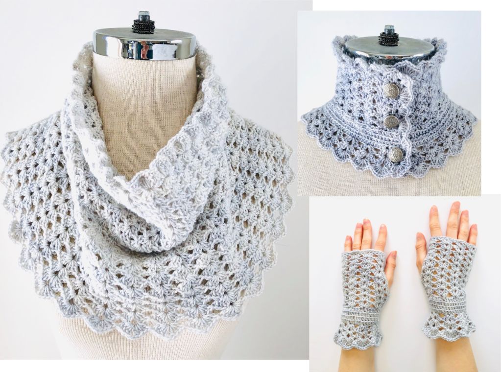 Elegant Lace Scarf and hand warmer crochet collection: