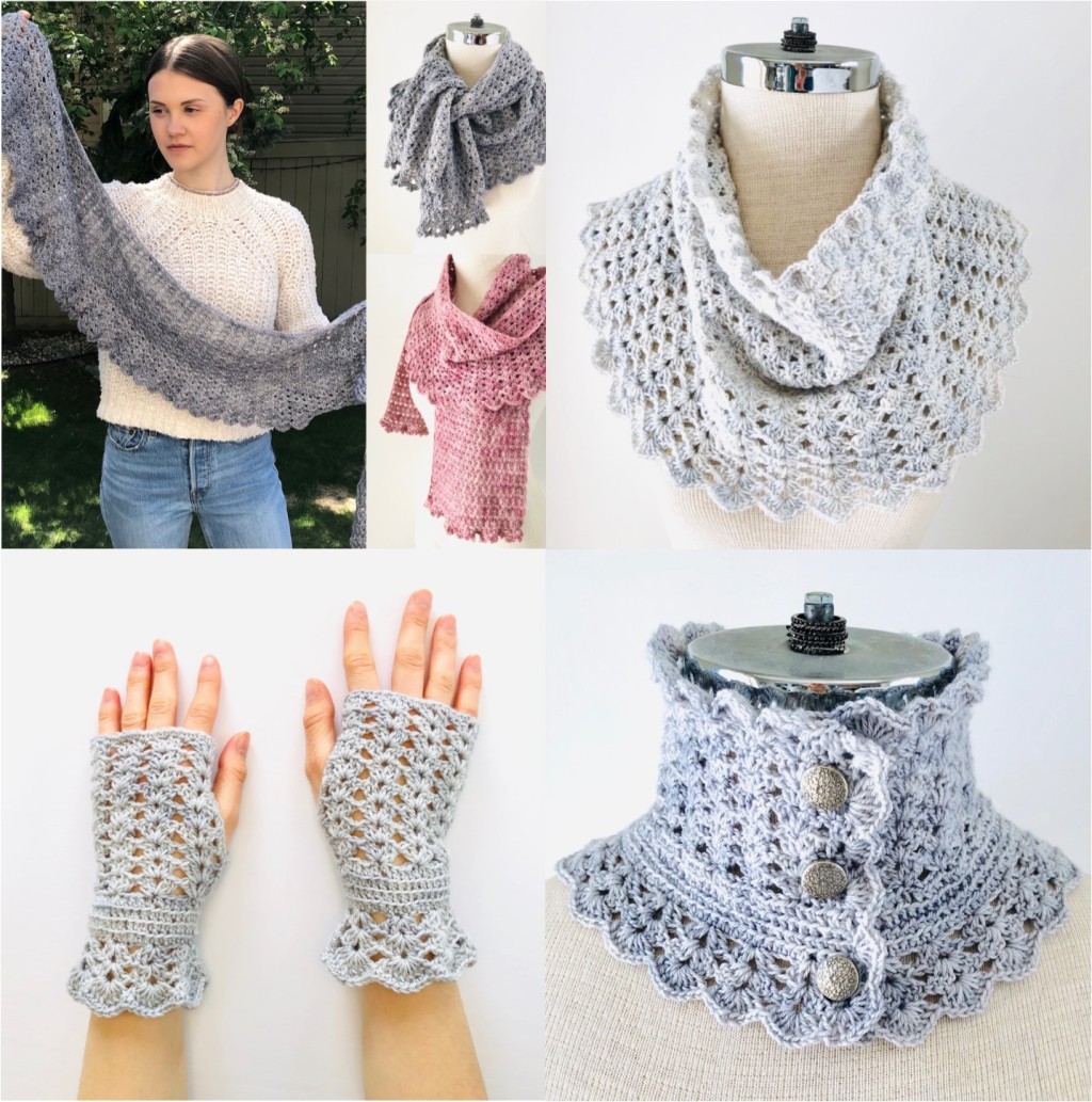 Add a lacey touch to your wardrobe with the Elegant Lace scarf, shawl, hand warmer crochet patterns!